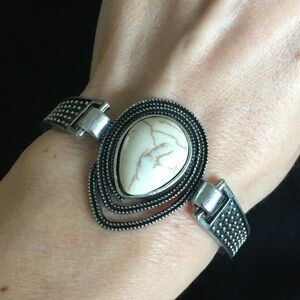 Faux White Turquoise Silver Tone Bracelet